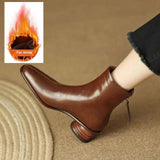 Brown Women  Autumn And Winter New Fleece Thick French Leather Short Boots Kq8