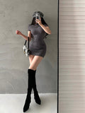 goosudu Camilla Solid Color Short Sleeve Slim Mini Dress