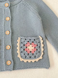 Cozy Autumn Baby Sweater Cardigan - Soft Round Neck, Versatile Hollowed Out Flower Pocket, Long Sleeve, Fashionable, and Adorable for Little Ones