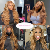 #27 Honey Blonde 13x4 HD Lace Front Wigs Human Hair 30 Inch Body Wave Lace Frontal Colored Human Hair Wigs 180% Density