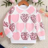 Adorable Hearts Embellished Girls Sweatshirt - Soft & Cozy Casual Pullover with Round Neck - Perfect Comfort Fit for Little Fashionistas Valentines Day Celebrations