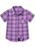 Boys and Girls Classic Plaid Cotton Casual Shirt - Short Sleeve, Lapel Collar, Front Pocket, Machine Washable - Perfect for Spring and Summer