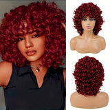 14 Inch Big Curly Afro Kinky Wigs with Bangs - Heat Resistant Ombre Synthetic Hair Replacement Wigs for Women - 180% Density, Rose Net Cap, Party Style, Daily Wear, Cosplay