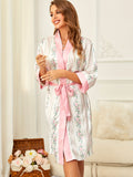 Floral Print Night Robe, Long Sleeve V Neck House Robe With Belt, Women's Sleepwear