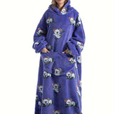 Cozy Plus Size Cartoon Penguin Sherpa Fleece Nightgown - Soft, Warm, Oversized Wearable Blanket for Fall & Winter - Plus Size Nightgowns & Sleepshirts