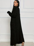 Plus Size Solid Pocket Twist Knit Cardigan, Elegant Long Sleeve Open Front Cardigan, Women's Plus Size Clothing