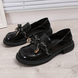 Chic Faux Leather Bowknot Loafers - Comfortable Round Toe Design - Versatile Solid Color Footwear for Everyday Wear