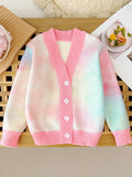 Allover Hearts Pattern Knit Cardigan For Girls, Comfy Casual Long Sleeve Knitted Outerwear Autumn/ Spring Clothes, 1pc