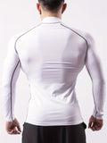 Mens High-Performance Color Block Compression Shirt - Moisture-Wicking, Ergonomic Fit for Hiking, Jogging, Cycling - Fashionable Long Sleeve Turtle Neck Athletic Shirt for Outdoor Fitness & All-Weather Workouts