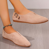 Women's Solid Color Loafers, Lightweight Pointed Toe Slip On Shoes, Women's Buckle Strap Details Shoes