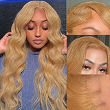 Honey Blonde Lace Front Wig Human Hair 27# Colored Human Hair Lace Front Wigs 13x6 Body Wave Glueless Lace Front Wigs Human Hair 180% Density 22 26 28 30 32Inch
