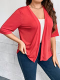 Plus Size Solid Open Front Top - Flattering 3/4 Sleeve Kimono for Casual Daily Wear, Versatile for Spring and Fall Seasons - Womens Plus Size Clothing for Comfort and Elegance