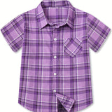 Boys and Girls Classic Plaid Cotton Casual Shirt - Short Sleeve, Lapel Collar, Front Pocket, Machine Washable - Perfect for Spring and Summer