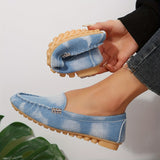 Women's Comfort Denim Loafers - Soft Round Toe, Slip-On Design, Breathable Casual Walking Flats for Outdoor Activities