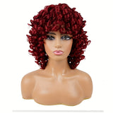 14 Inch Big Curly Afro Kinky Wigs with Bangs - Heat Resistant Ombre Synthetic Hair Replacement Wigs for Women - 180% Density, Rose Net Cap, Party Style, Daily Wear, Cosplay