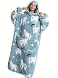 Cozy Plus Size Cartoon Penguin Sherpa Fleece Nightgown - Soft, Warm, Oversized Wearable Blanket for Fall & Winter - Plus Size Nightgowns & Sleepshirts