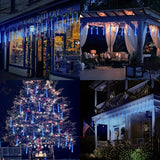 Christmas Lights Outdoor Icicle Lights Snowfall Meteor Shower Rain Light Christmas LED Decoration Falling Drop String Light 8 Tubes 288 LEDs