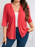 Plus Size Solid Open Front Top - Flattering 3/4 Sleeve Kimono for Casual Daily Wear, Versatile for Spring and Fall Seasons - Womens Plus Size Clothing for Comfort and Elegance