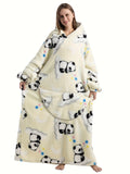 Cozy Plus Size Cartoon Penguin Sherpa Fleece Nightgown - Soft, Warm, Oversized Wearable Blanket for Fall & Winter - Plus Size Nightgowns & Sleepshirts