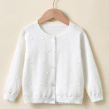 Girls Charming Beaded Solid Knit Cardigan - Soft Cotton, Cozy Button Down, Thin & Versatile for All Seasons