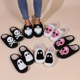 Cozy Halloween Cartoon Slippers - Warm, Plush Open-Toe Home Shoes with Strappy Back Support