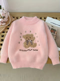 Girls Knit Sweater 'Girl & Snowflake' Pattern Embroidery Pullover Top Round Neck Knitwear For Fall Winter