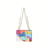 Plaid Pattern Lightweight PU Leather Crossbody Bag - Adjustable Strap, Unlined, Magnet Closure, Perfect for Daily Use - Stylish, Trendy, and Easy to Carry
