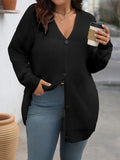 Plus Size Solid Color Open Front Cardigan, Casual Long Sleeve Button Down Knit Cardigan For Fall & Winter, Women's Plus Size Clothing