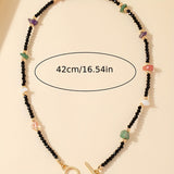 Vibrant Retro Colorful Glass Beaded Clavicle Chain Necklace - Elegant OT Buckle, Boho Chic Design, Perfect for Daily and Holiday Wear, Statement Jewelry for Women