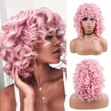 14 Inch Big Curly Afro Kinky Wigs with Bangs - Heat Resistant Ombre Synthetic Hair Replacement Wigs for Women - 180% Density, Rose Net Cap, Party Style, Daily Wear, Cosplay