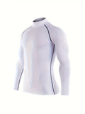 Mens High-Performance Color Block Compression Shirt - Moisture-Wicking, Ergonomic Fit for Hiking, Jogging, Cycling - Fashionable Long Sleeve Turtle Neck Athletic Shirt for Outdoor Fitness & All-Weather Workouts