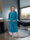 Elegant Solid Waffle Night Robe, Long Sleeve V Neck Quick-drying Bathrobe With Belt, Women's Sleepwear & Dresses