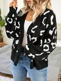 Plus Size Leopard Pattern Cardigan, Casual Long Sleeve Buttons Cardigan, Women's Plus Size Clothing