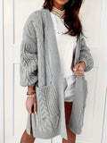 Cozy Plus Size Knit Cardigan - Comfy Cable Pattern with Pockets, Long Sleeve, Open Front - Ideal for Everyday Wear