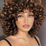 10 inch Synthetic Afro Curly Wig with Flattering Bangs - Natural Looking, High-Quality fibers for Women - Easy Maintenance, Versatile Style