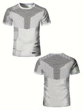 Men's Stylish Geometric Print Performance T-Shirt - High-Stretch, Quick-Dry, Breathable Crew Neck Top for Running, Yoga, Training - Short Sleeve, Cool Feel, Skinny Fit, Summer Athletic Wear for Active Men