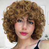 10 inch Synthetic Afro Curly Wig with Flattering Bangs - Natural Looking, High-Quality fibers for Women - Easy Maintenance, Versatile Style