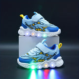 Dinosaur Pattern Mesh Luminous Sole Chunky Shoes Trendy Retro Comfy Breathable Sneakers For Boys