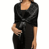 Shimmering Metallic Glam Shawl - Round Buckle Tassel Wrap - Perfect for Evening Parties & Weddings - A Versatile Dress-Up Accessory