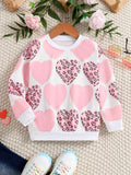 Adorable Hearts Embellished Girls Sweatshirt - Soft & Cozy Casual Pullover with Round Neck - Perfect Comfort Fit for Little Fashionistas Valentines Day Celebrations