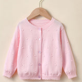 Girls Charming Beaded Solid Knit Cardigan - Soft Cotton, Cozy Button Down, Thin & Versatile for All Seasons