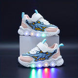 Dinosaur Pattern Mesh Luminous Sole Chunky Shoes Trendy Retro Comfy Breathable Sneakers For Boys