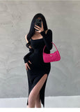 goosudu Valerie Solid Color Sleeveless Side Split Square Neck Short Dress Long Sleeve Cardigan Set