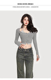 goosudu Gwen Fake Two Piece Halter Long-sleeved Button Up Slim Cropped Top