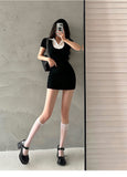 goosudu Diana Contrasting Fake Two-piece Short-sleeved Slim Mini Dress