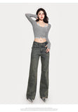 goosudu Gwen Fake Two Piece Halter Long-sleeved Button Up Slim Cropped Top