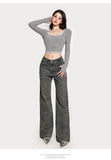 goosudu Gwen Fake Two Piece Halter Long-sleeved Button Up Slim Cropped Top