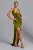 goosudu Saffron Velvet Maxi Dress - Green