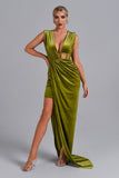 goosudu Saffron Velvet Maxi Dress - Green