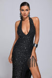 goosudu Barnaby Halter Sequin Maxi Dress